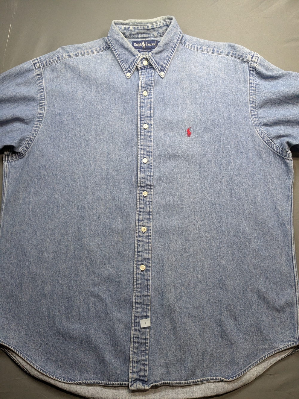 Vintage Ralph Lauren Light Blue Denim Button-Down Shirt with Red Pony - Picture 2 of 7